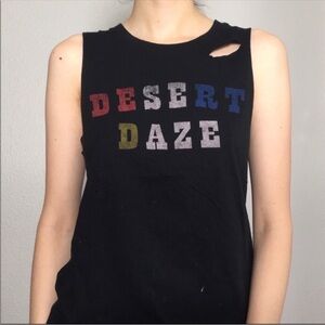 Daydreamer LA Desert Daze Distressed Tank  Black Sleeveless Top Size S